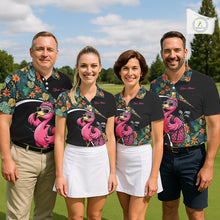 Load image into Gallery viewer, Funny Pink Flamingo Green Tropical Golf Polo Shirt For Men, Custom Flamingo Golf Shirt For Team NHT656