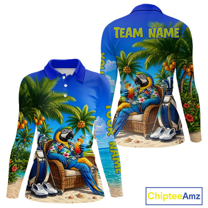 Custom Team Name Tropical Golf Polo Shirt – Funny Macaw Parrot Beach Golf Shirt For Womens NHT859