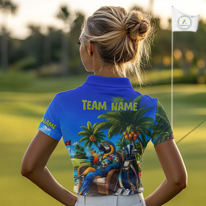 Custom Team Name Tropical Golf Polo Shirt – Funny Macaw Parrot Beach Golf Shirt For Womens NHT859