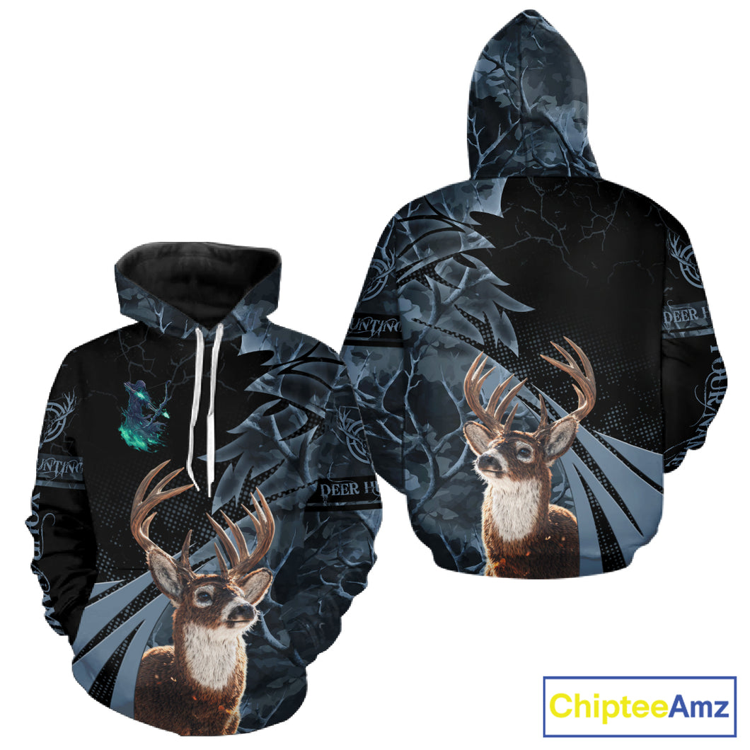 Deer Hunting Dark Blue Camo Grim Reaper Custom Name 3D All Over Print Shirts Gift For Hunters NHT84