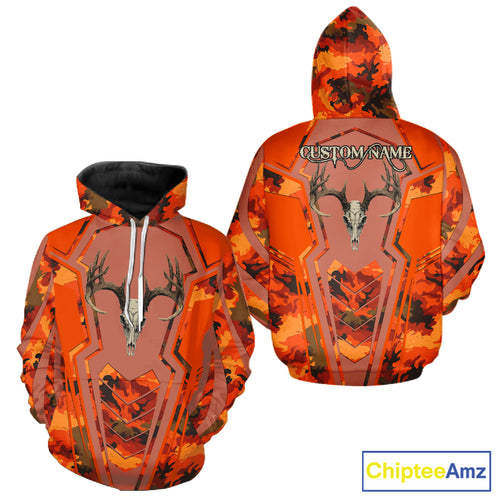 Deer Hunting Shirt Orange Camo 3D All Over Print Buck Head Custom Name Hunting Clothes NHT87