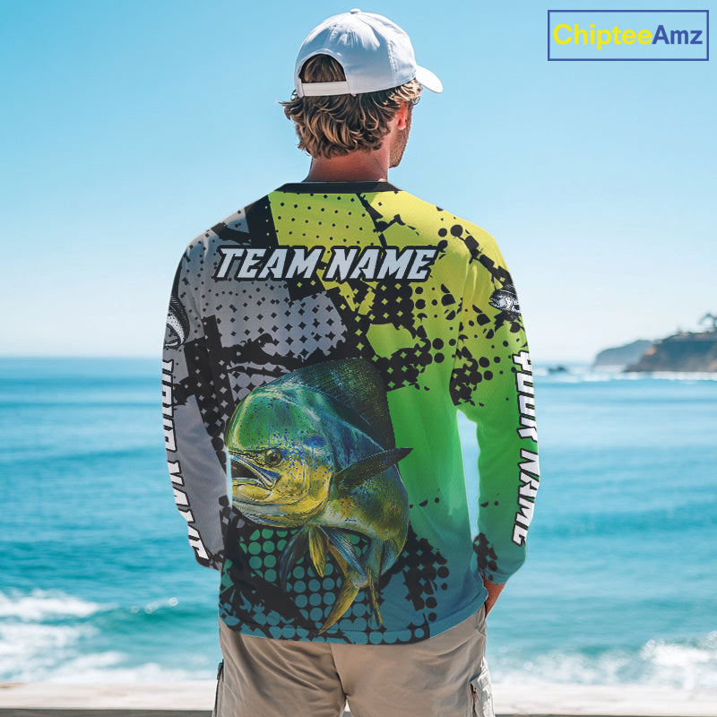Mahi Mahi Fishing Shirt Green Camo Custom Name, Mahi Mahi Fishing Team Jerseys NHT444
