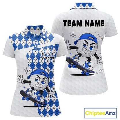 Womens Golf Polo Shirt Argyle Pattern Golf Shirts For Womens Funny Golf Ball Shirt Gifts|Blue NHT862