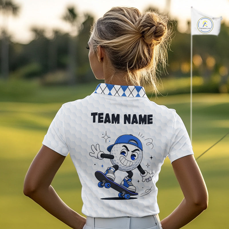 Womens Golf Polo Shirt Argyle Pattern Golf Shirts For Womens Funny Golf Ball Shirt Gifts|Blue NHT862