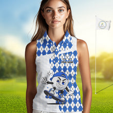 Load image into Gallery viewer, Sleeveless Women Golf Polo Shirt Argyle Pattern Golf Shirts For Womens Funny Golf Ball Shirt Gifts|Blue NHT862