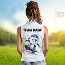Load image into Gallery viewer, Sleeveless Women Golf Polo Shirt Argyle Pattern Golf Shirts For Womens Funny Golf Ball Shirt Gifts|Blue NHT862