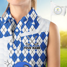 Load image into Gallery viewer, Sleeveless Women Golf Polo Shirt Argyle Pattern Golf Shirts For Womens Funny Golf Ball Shirt Gifts|Blue NHT862