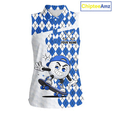 Load image into Gallery viewer, Sleeveless Women Golf Polo Shirt Argyle Pattern Golf Shirts For Womens Funny Golf Ball Shirt Gifts|Blue NHT862