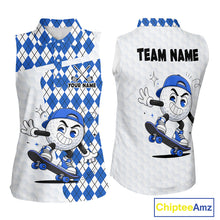 Load image into Gallery viewer, Sleeveless Women Golf Polo Shirt Argyle Pattern Golf Shirts For Womens Funny Golf Ball Shirt Gifts|Blue NHT862