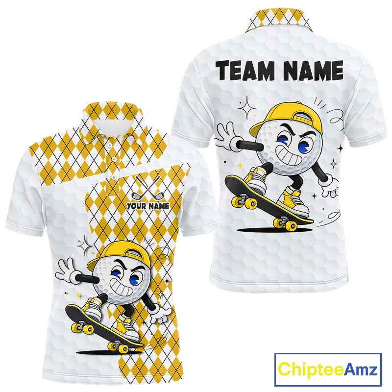 Mens Golf Polo Shirt Argyle Pattern Golf Shirts For Mens Funny Golf Ball Shirtgifts|Yellow NHT864