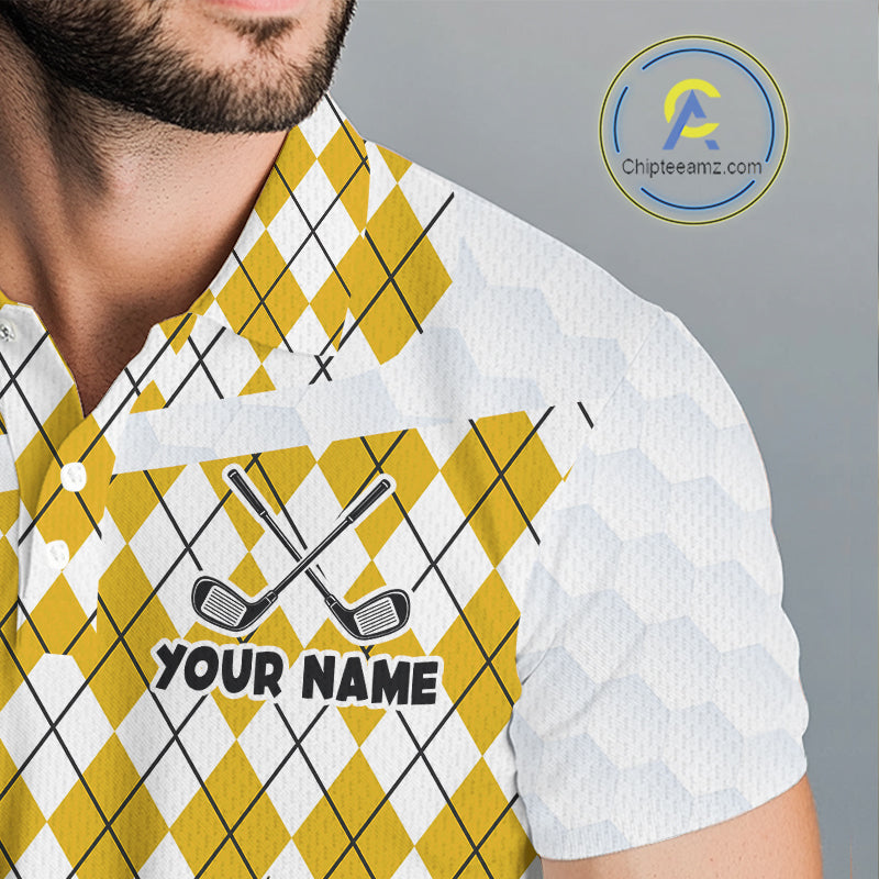 Mens Golf Polo Shirt Argyle Pattern Golf Shirts For Mens Funny Golf Ball Shirtgifts|Yellow NHT864
