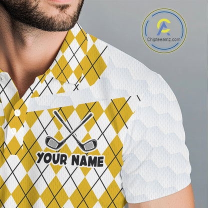 Mens Golf Polo Shirt Argyle Pattern Golf Shirts For Mens Funny Golf Ball Shirtgifts|Yellow NHT864