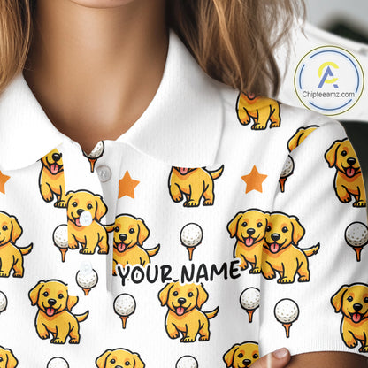 Custom Golden Retriever Womens Golf Polo Shirt - Personalized Dog Lover Team Name Jersey