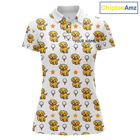 Custom Golden Retriever Womens Golf Polo Shirt - Personalized Dog Lover Team Name Jersey