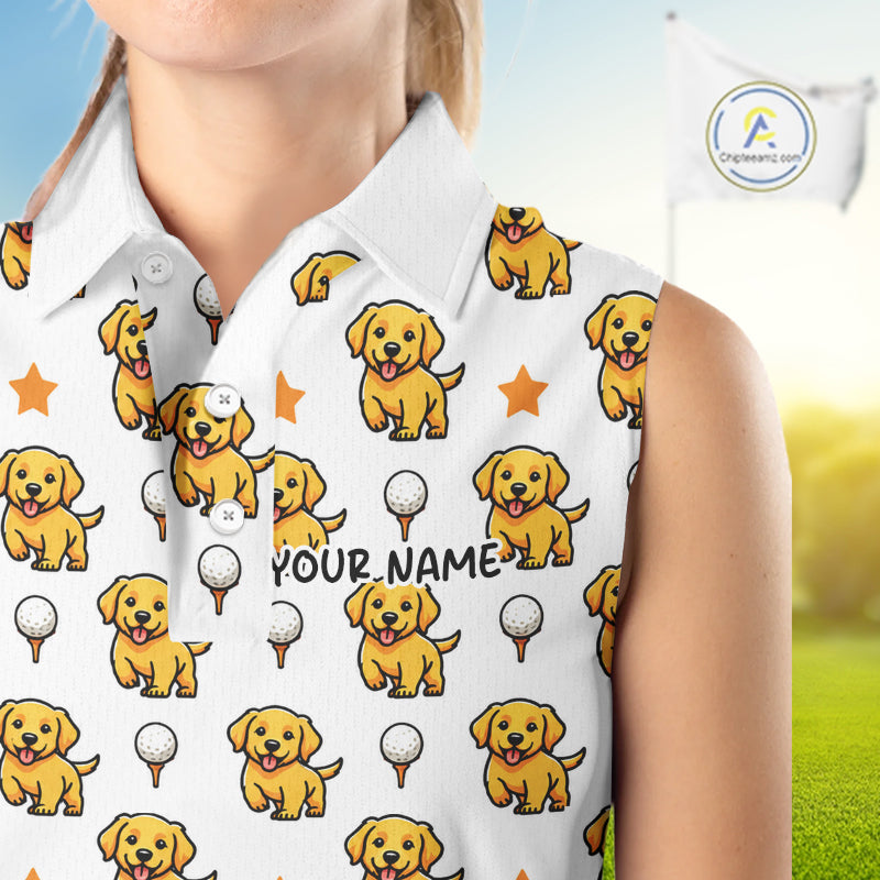 Custom Golden Retriever Womens Sleeveless Golf Polo Shirt - Personalized Dog Lover Team Name Jersey