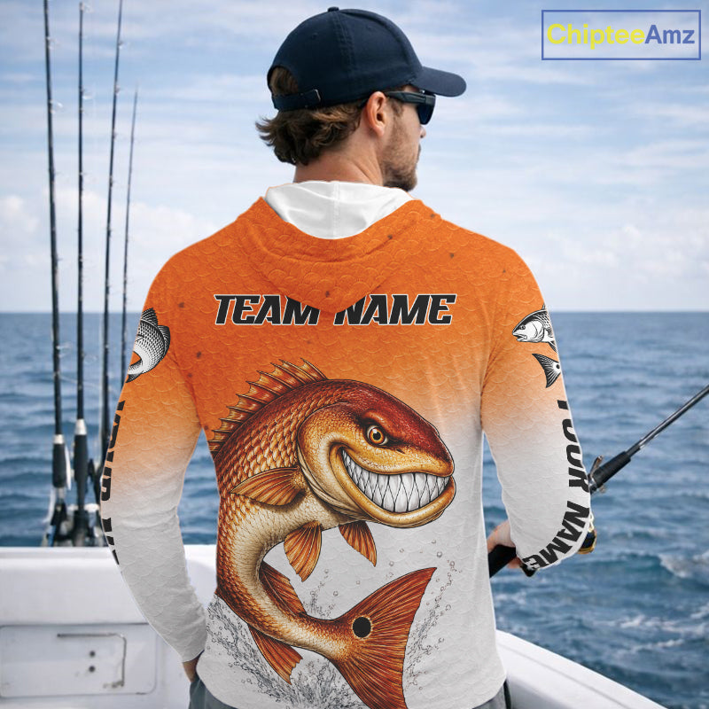 Angry Redfish Fishing Shirts Hooded Long Sleeve For Men, Upf Long Sleeve UV Sun Protection Fishing Shirt NHT1310