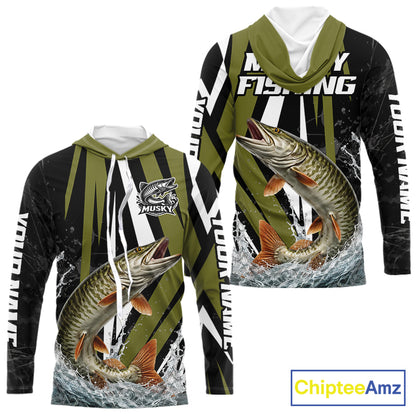 Musky Fishing Custom Hooded Long Sleeve Tournament Shirts, Muskie Fishing Shirt Jerseys NHT455