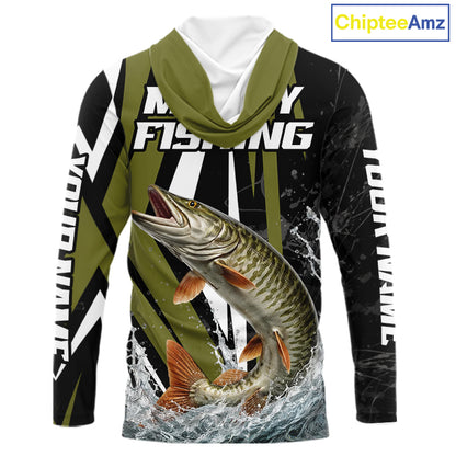 Musky Fishing Custom Hooded Long Sleeve Tournament Shirts, Muskie Fishing Shirt Jerseys NHT455