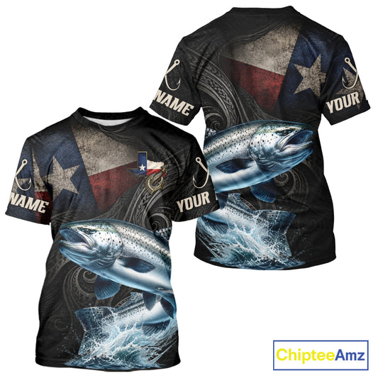 Personalized Texas Chinook Salmon Fishing T-Shirt – Custom Name Angler Apparel For Fishermen
