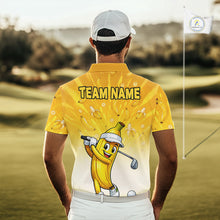 Load image into Gallery viewer, Person wearing a yellow shirt with a cartoon banana character and 'TEAM NAME' text on a golf course