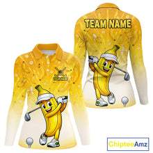 Load image into Gallery viewer, Yellow long-sleeve shirt with cartoon banana character and 'Team Name' text on a white background