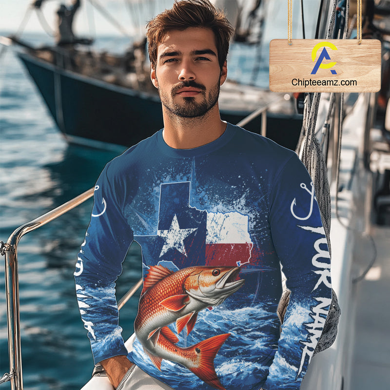 Texas Flag Redfish Fishing Jersey Performance Fishing Shirt, Saltwater Angler Gift For Men 