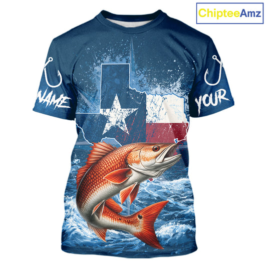 Texas Flag Redfish Fishing Jersey Short Sleeve Fishing T-Shirts , Saltwater Angler Gift For Men 