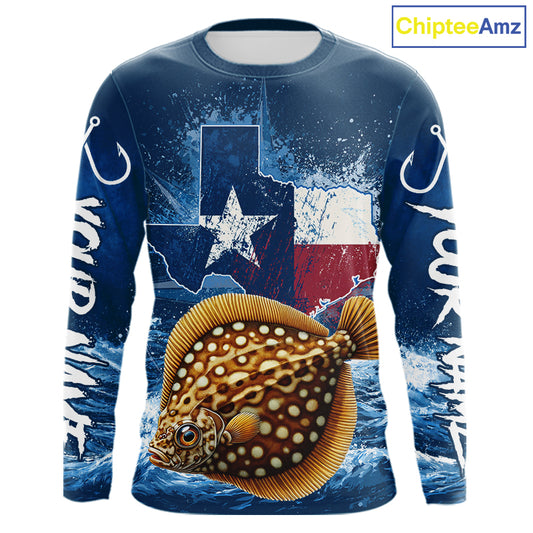 Texas Flag Flounder Fishing Jersey Performance Fishing Shirt, Saltwater Angler Gift For Men 