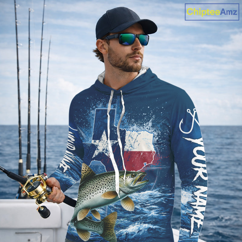 Texas Flag Speckled Trout Fishing Jersey Performance Fishing Shirt, Saltwater Angler Gift For Men 