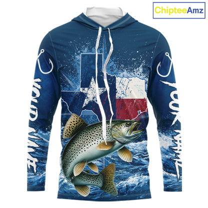 Texas Flag Speckled Trout Fishing Jersey Performance Fishing Shirt, Saltwater Angler Gift For Men 