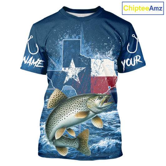 Texas Flag Speckled Trout Fishing Jersey Short Sleeve Fishing T-Shirts , Saltwater Angler Gift For Men 