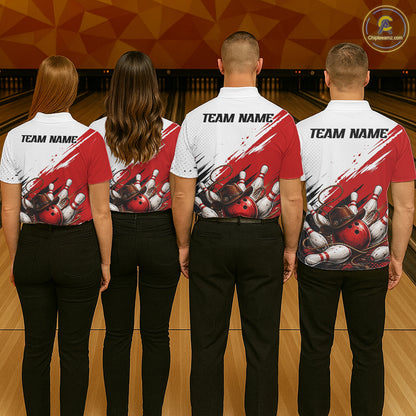 Cowboy Men Bowling Custom Name Polo Shirt, Personalized Team 1/4 Zip Bowling Jersey Gift|Red NHT1323