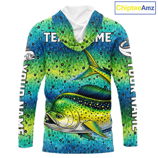 Mahi Mahi Fishing Team Jerseys, Mahi Mahi Fishing Shirts Long Sleeve Hooded Green Camo  NHT614