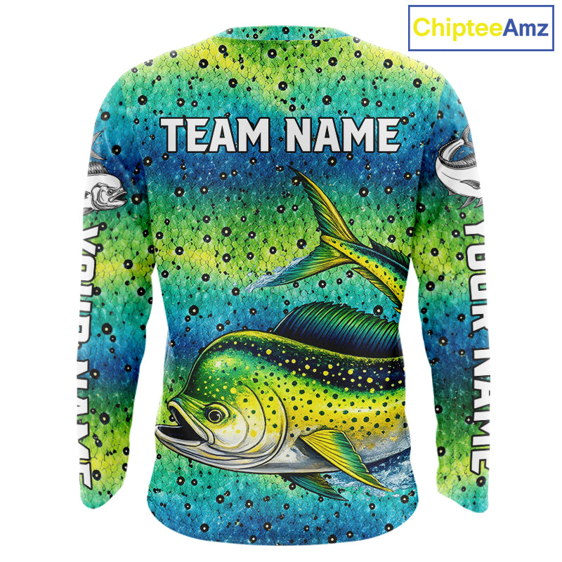 Mahi Mahi Fishing Team Jerseys, Mahi Mahi Fishing Shirts Long Sleeve Green Camo  NHT614