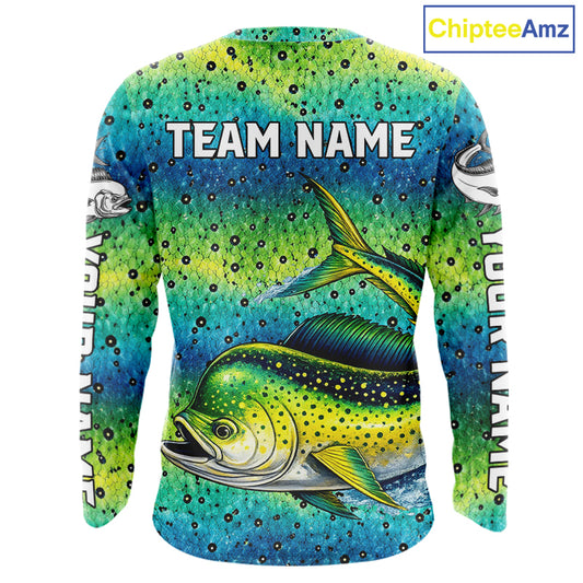 Mahi Mahi Fishing Team Jerseys, Mahi Mahi Fishing Shirts Long Sleeve Green Camo  NHT614