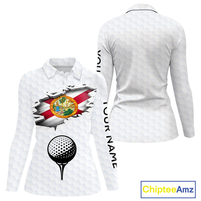 Florida Flag Personalized Golf Pattern Ball Polo Shirts Patriotic Golf Shirts For Womens NHT675