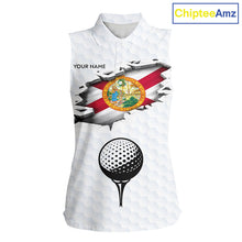Load image into Gallery viewer, Florida Flag Personalized Golf Pattern Ball Womens Sleeveless Polo Shirts Patriotic Golf Shirts NHT675