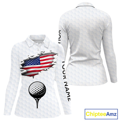 American Flag Personalized Golf Pattern Ball Polo Shirts Patriotic Golf Shirts For Womens NHT676
