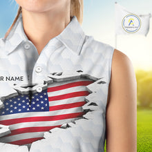 Load image into Gallery viewer, American Flag Personalized Golf Pattern Ball Womens Sleeveless Polo Shirts Patriotic Golf Shirts For Mens NHT676