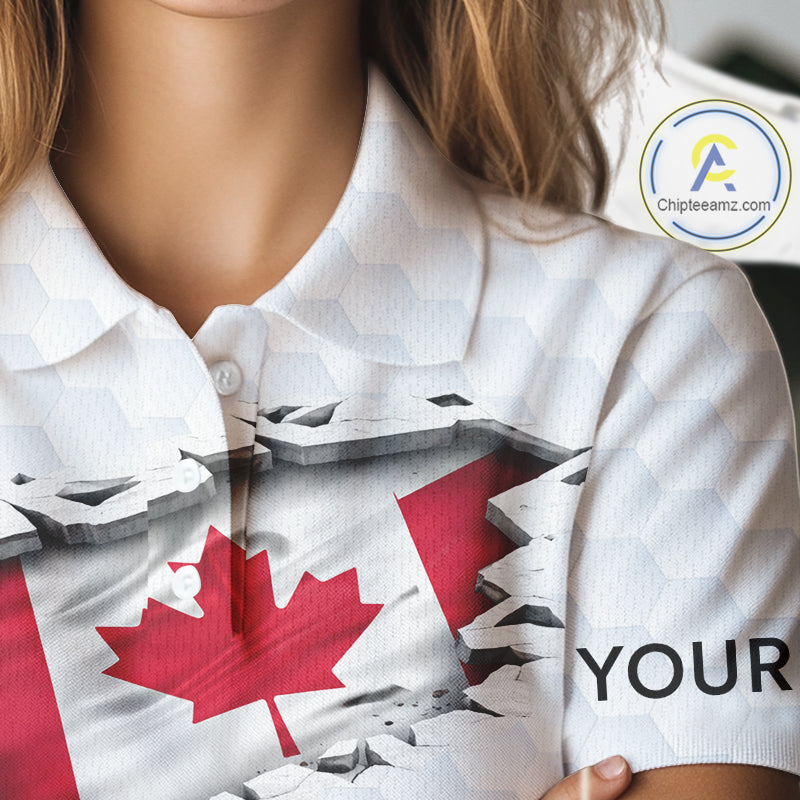 Canada Flag Personalized Golf Pattern Ball Polo Shirts Patriotic Golf Shirts For Womens NHT677