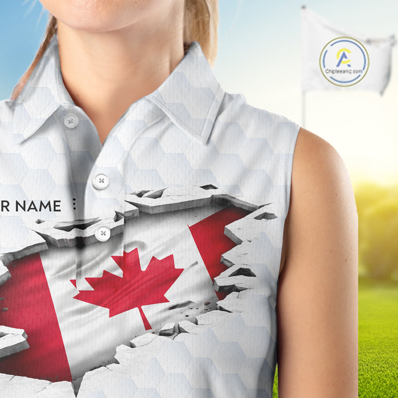 Canada Flag Personalized Golf Pattern Ball Womens Sleeveless Polo Shirts Patriotic Golf Shirts For Mens NHT677