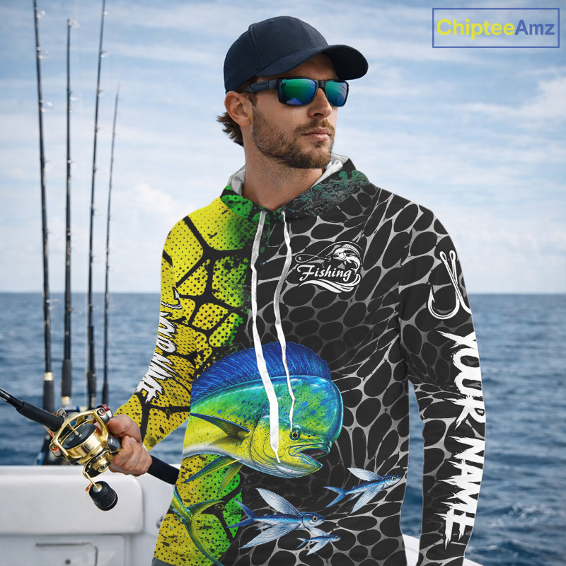 Custom Mahi Mahi Fishing Shirts Hooded Long Sleeve Performance Jersey Long Sleeve Angler Gift NHT1333