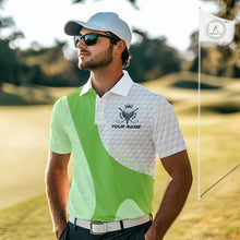 Load image into Gallery viewer, White And Green Golf Clubs Custom Name, Team Name Mens Golf Polo Shirts Team Men Golf Tops NHT690