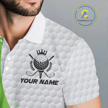 Load image into Gallery viewer, White And Green Golf Clubs Custom Name, Team Name Mens Golf Polo Shirts Team Men Golf Tops NHT690