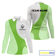 Load image into Gallery viewer, White And Green Golf Clubs Custom Name, Team Name Mens Golf Polo Shirts Team Womens Golf Tops NHT690