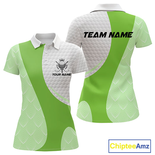 White And Green Golf Clubs Custom Name, Team Name Mens Golf Polo Shirts Team Womens Golf Tops NHT690