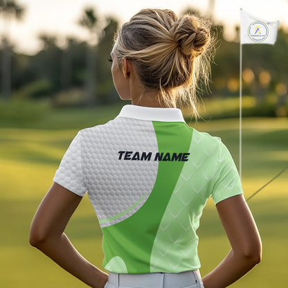 White And Green Golf Clubs Custom Name, Team Name Mens Golf Polo Shirts Team Womens Golf Tops NHT690