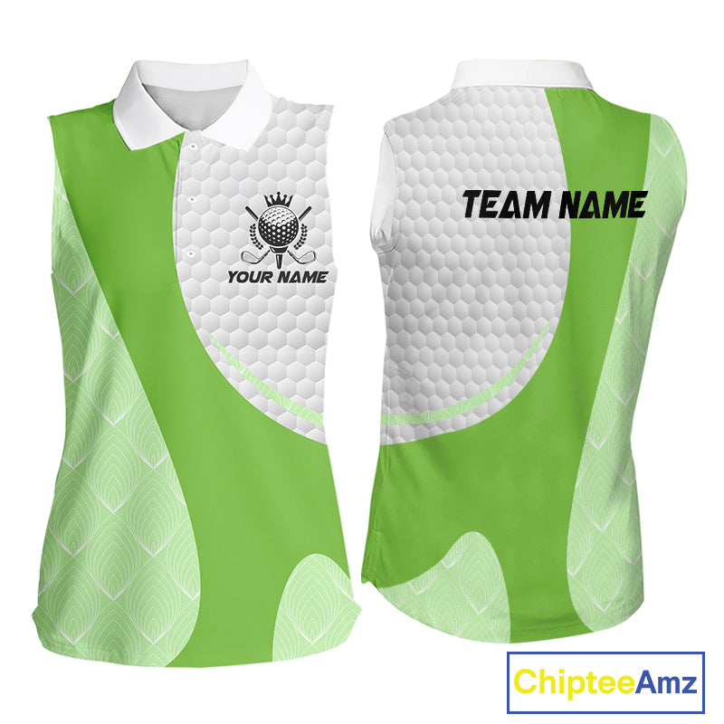 White And Green Golf Clubs Custom Name, Team Name Womens Sleeveless Golf Polo Shirts Team Name Golf Tops NHT690