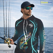 Load image into Gallery viewer, Personalized Neon Bass Fishing Shirt, Largemouth Bass Long Sleeve Hooded Performance Apparel 
