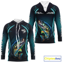 Load image into Gallery viewer, Personalized Neon Bass Fishing Shirt, Largemouth Bass Long Sleeve Hooded Performance Apparel 